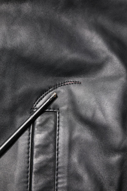 Black Lambskin Leather Full Zip Biker Jacket