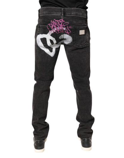 Gray Washed Cotton Skinny Denim Jeans