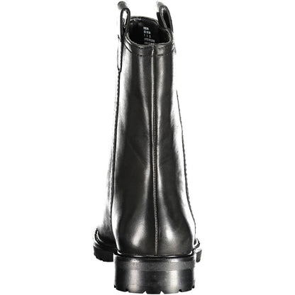 Black Leather Women Ankle Boot