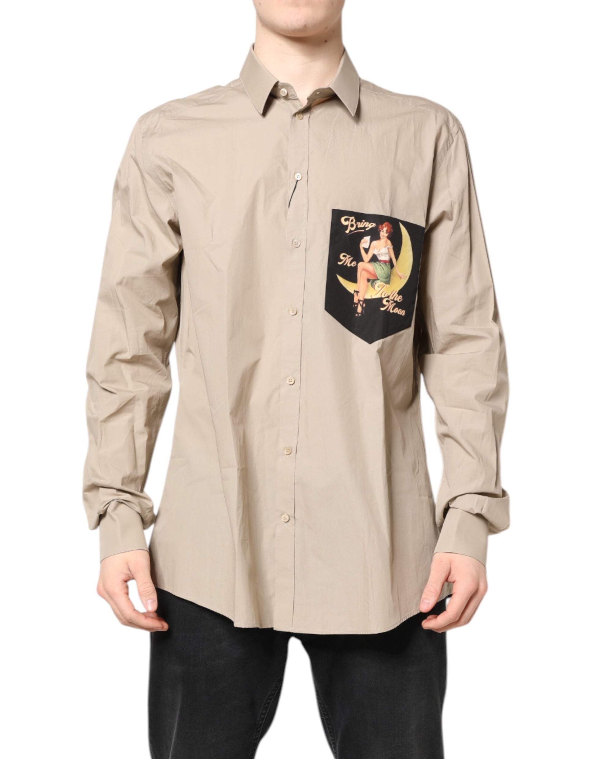 Beige Pin Up Print MARTINI Men Casual Shirt