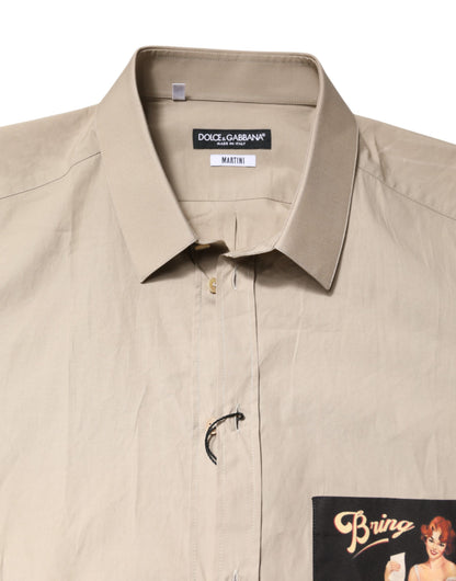 Beige Pin Up Print MARTINI Men Casual Shirt