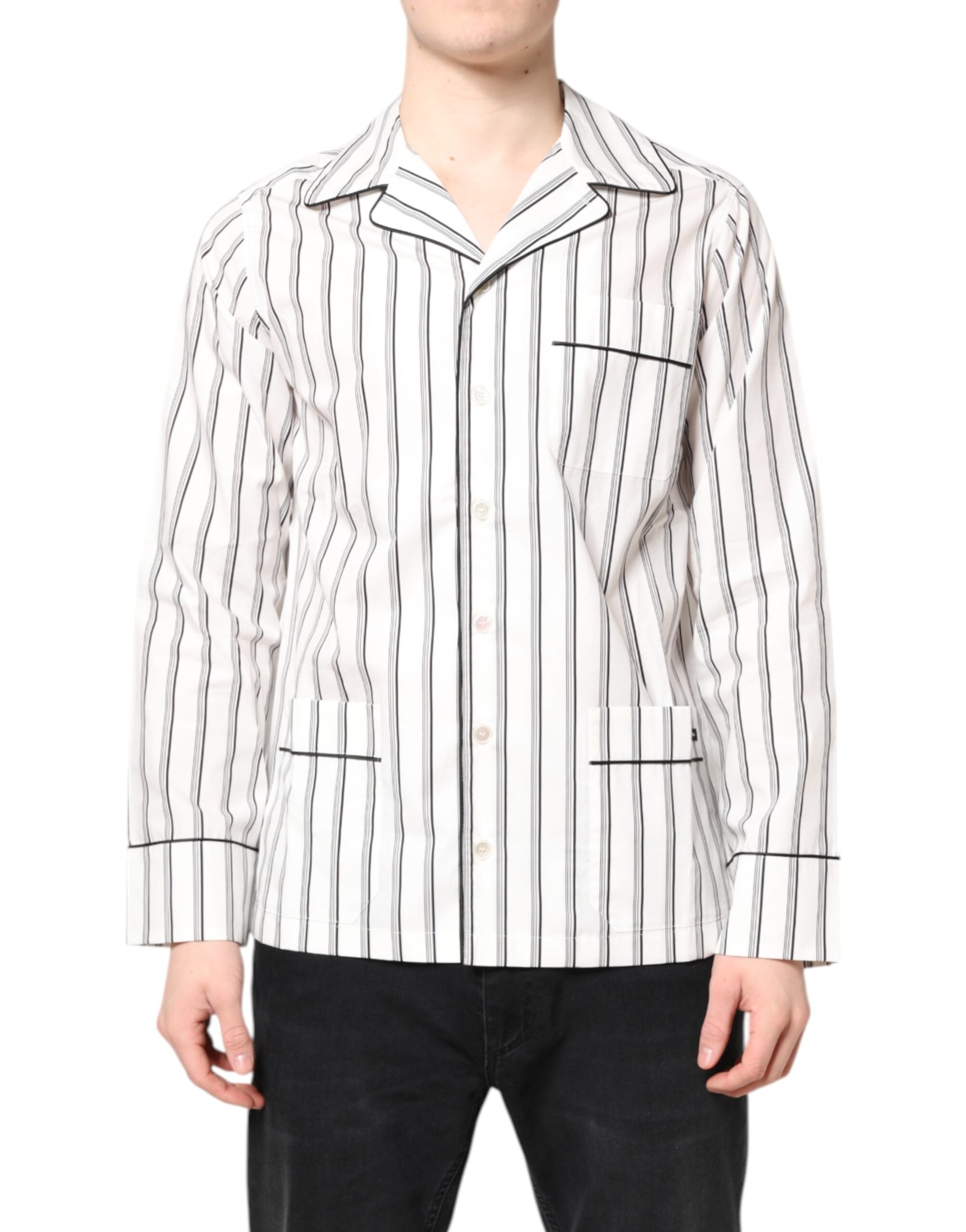 White Stripes Lounge Pajama Sleepwear Shirt