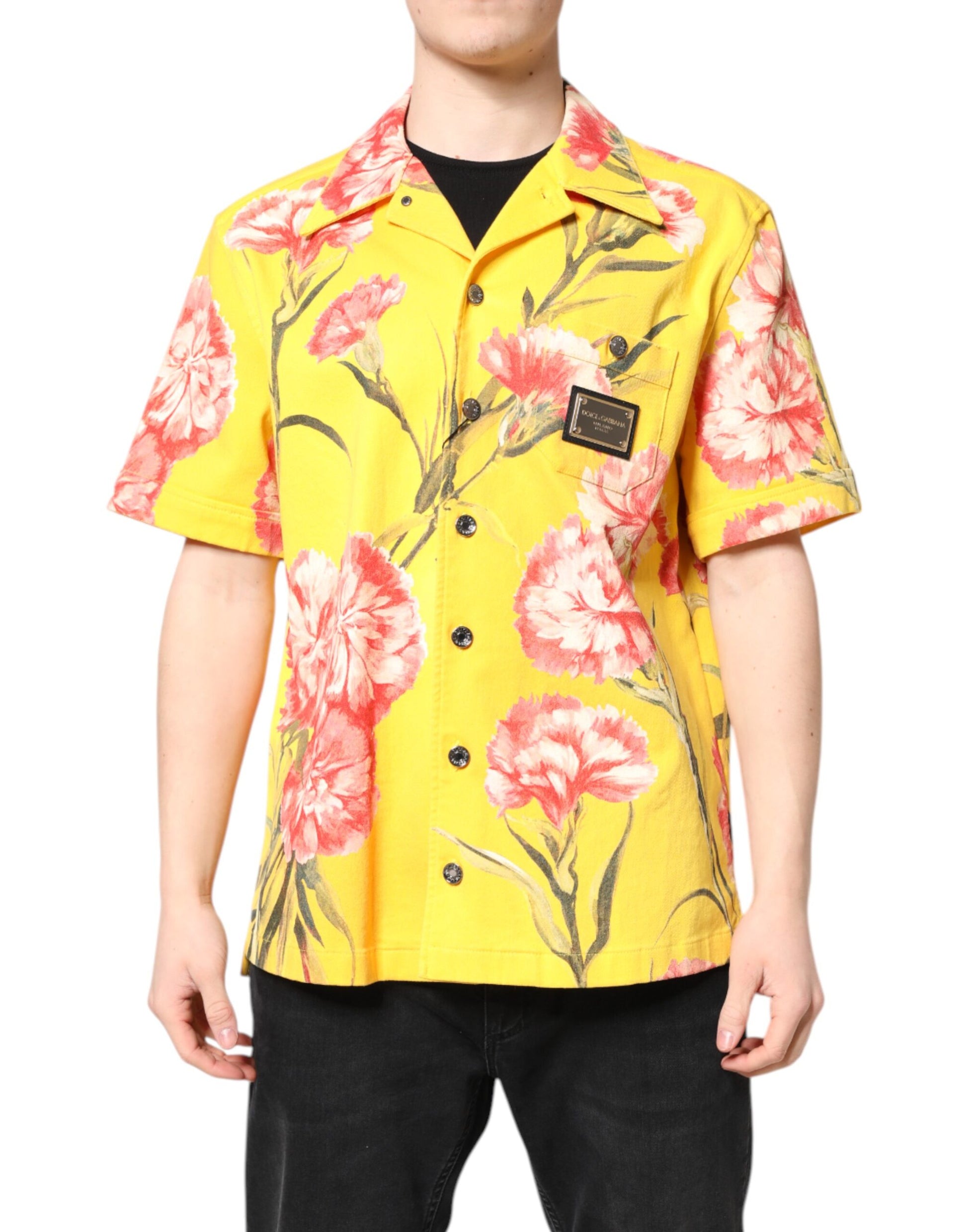 Yellow Floral Men Button Down Casual Shirt