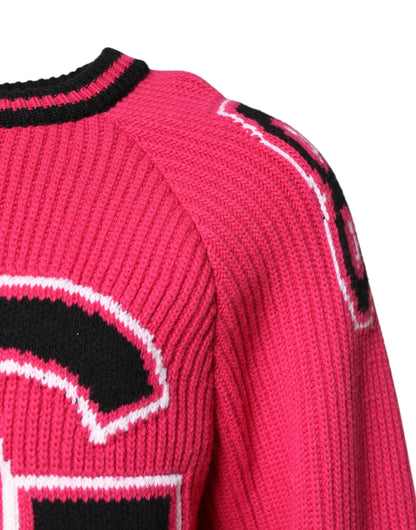 Pink Cotton Logo Print Knit Pullover Sweater