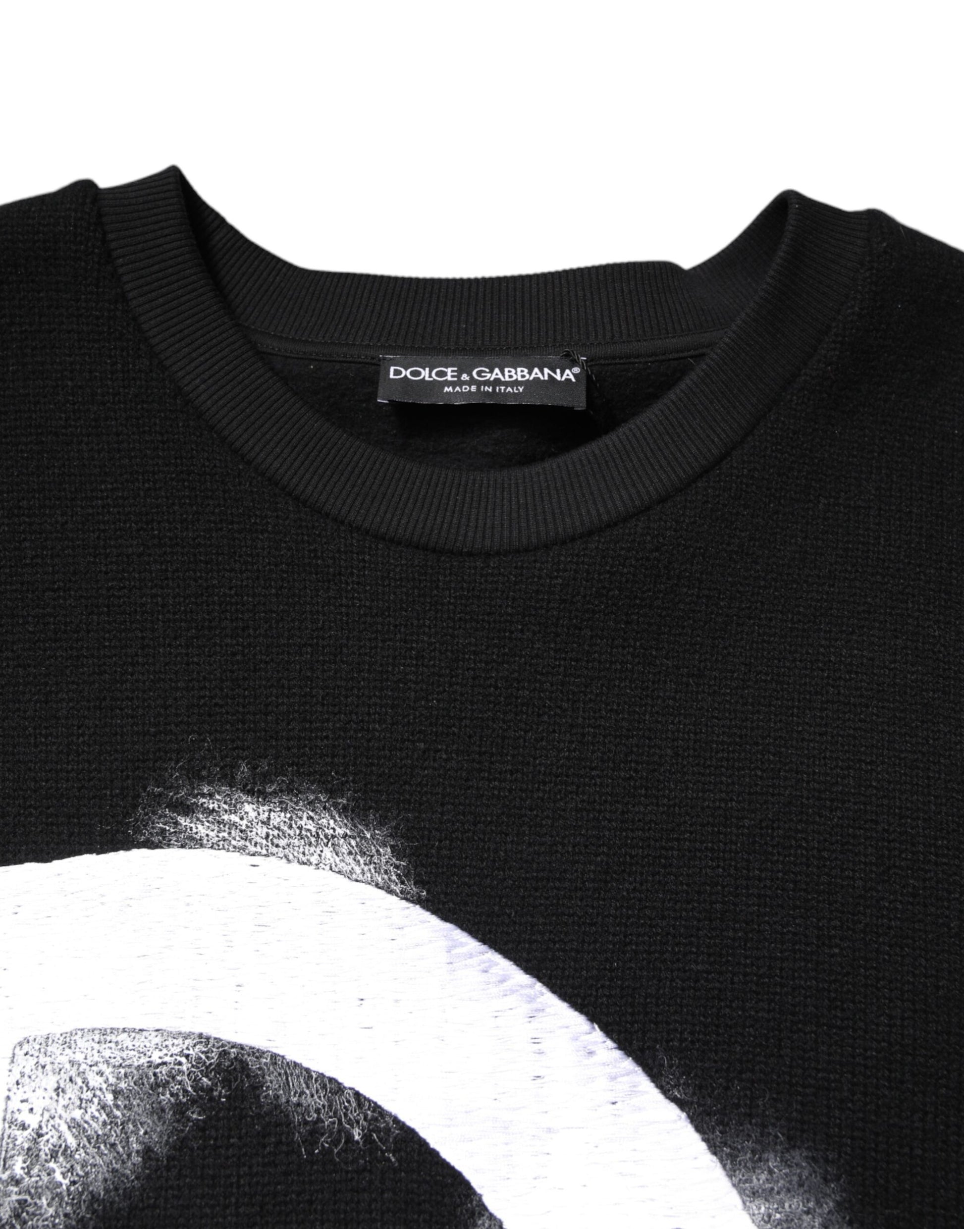 Black Cotton Logo Print Men Pullover Sweater