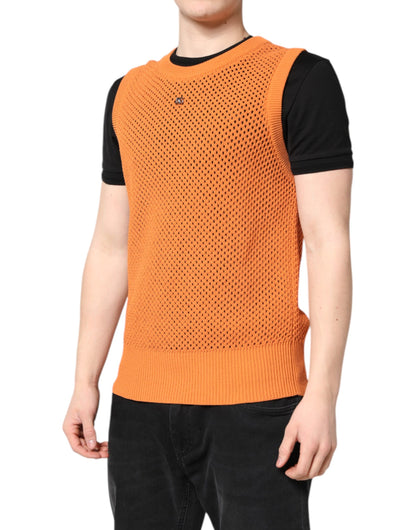 Orange Cashmere Round Neck Sleeveless T-shirt