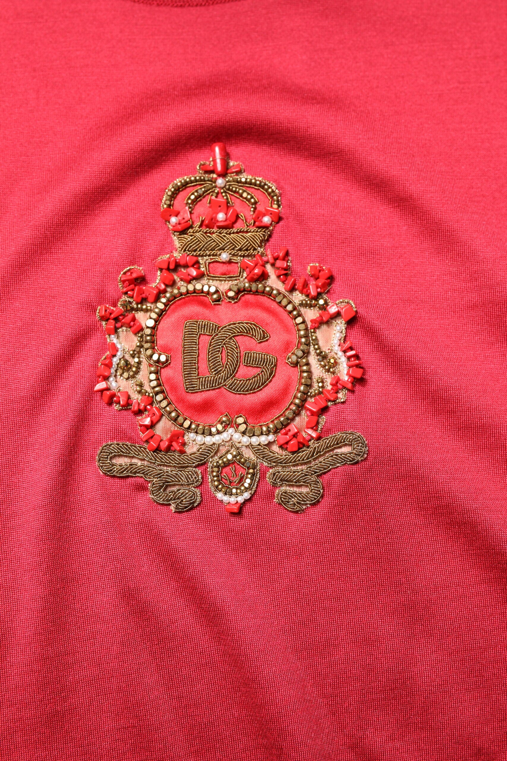 Red Silk DG Crown Logo Short Sleeve T-shirt