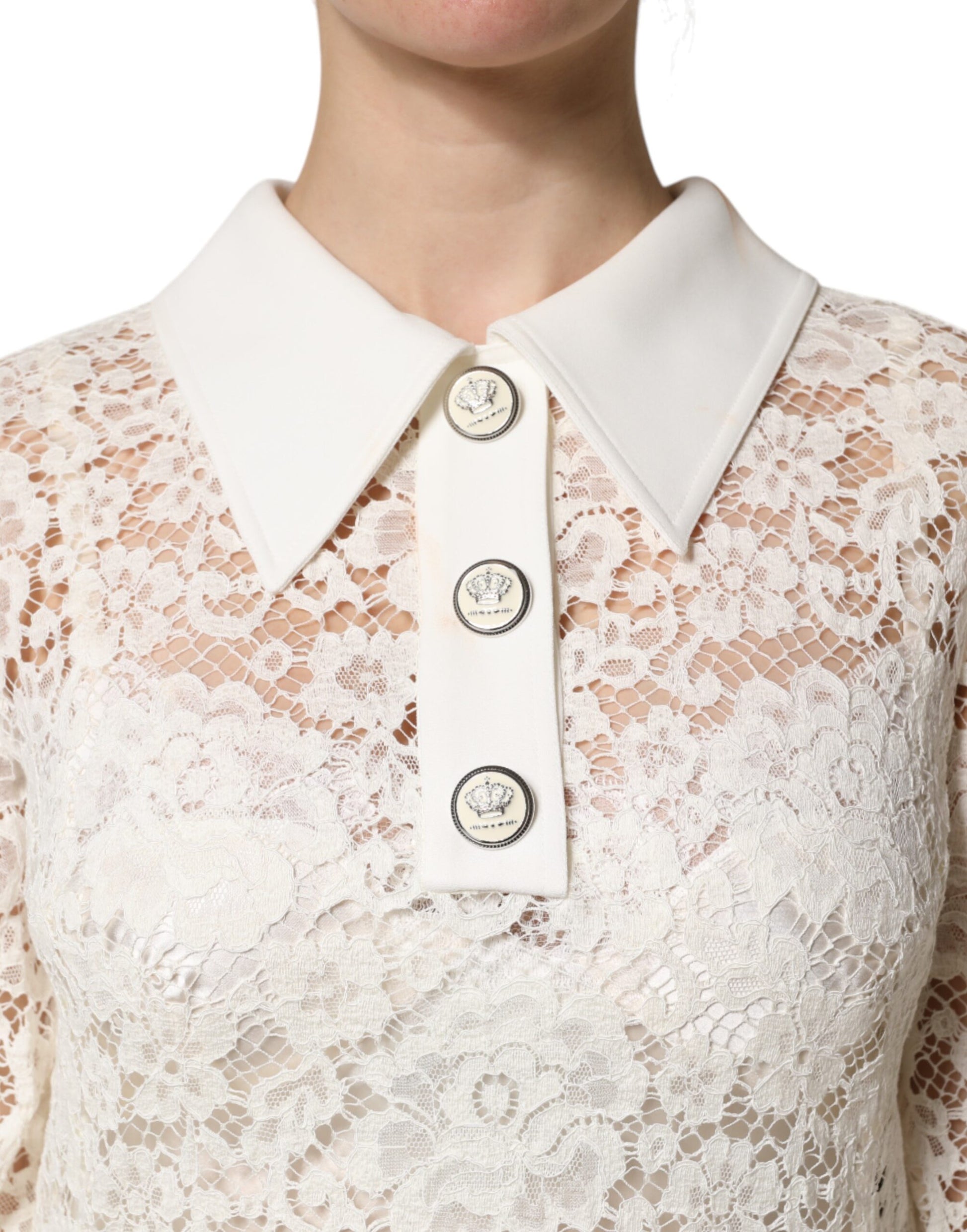 White Floral Lace Long Sleeves Shift Dress