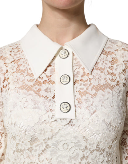 White Floral Lace Long Sleeves Shift Dress