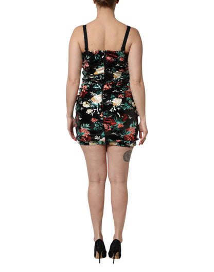 Black Floral Sequin Sleeveless Sheath Dress