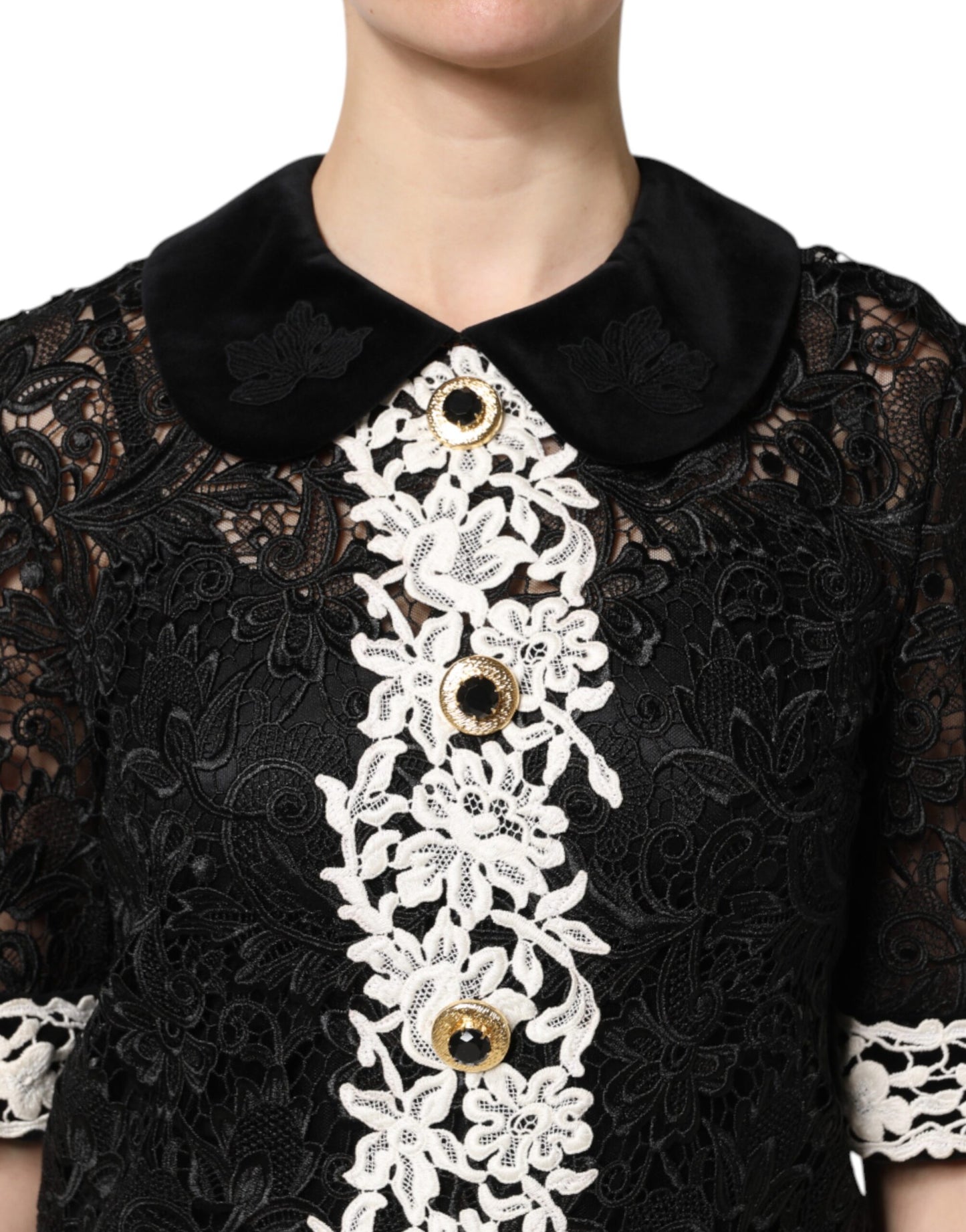 Black Floral Lace Embellished Mini Dress