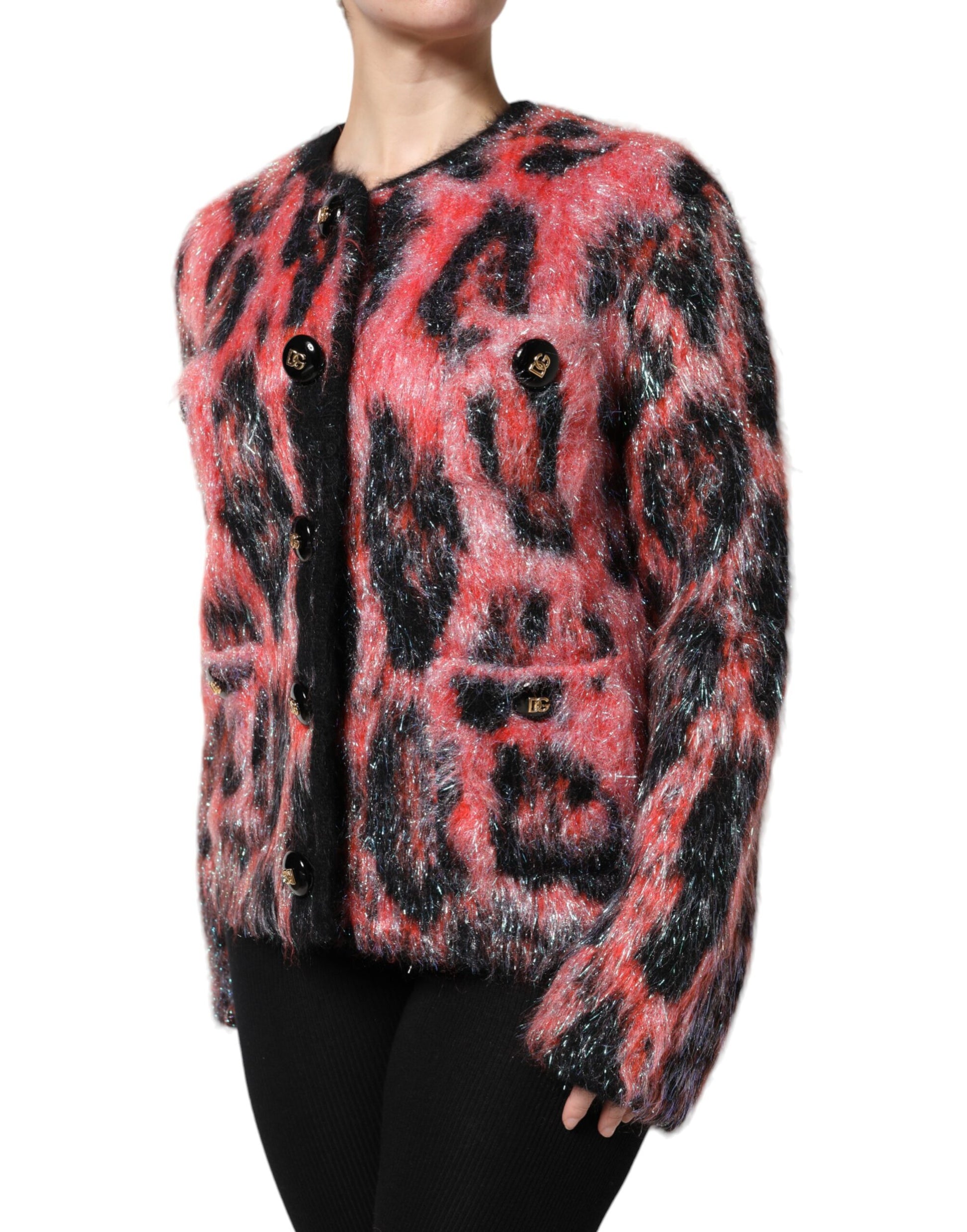 Red Mohair Wool Button Down Cardigan Sweater