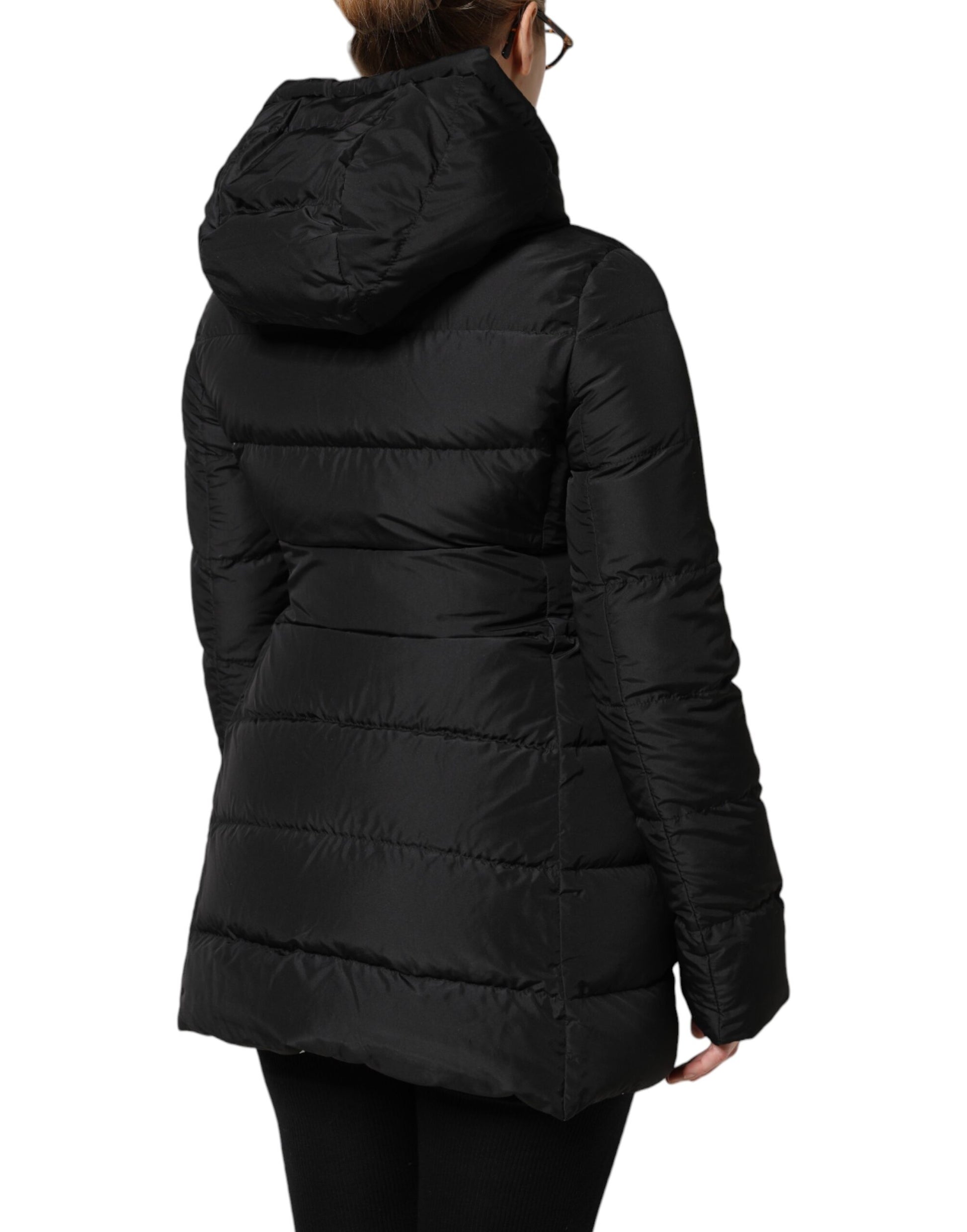 Black Puffer Hooded Zip Reversible Jacket