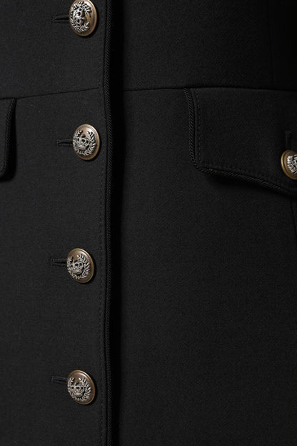 Black Wool Single Breasted Trench Coat Jacket