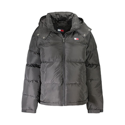 "Black Polyester Women Jacket with Removable Hood"