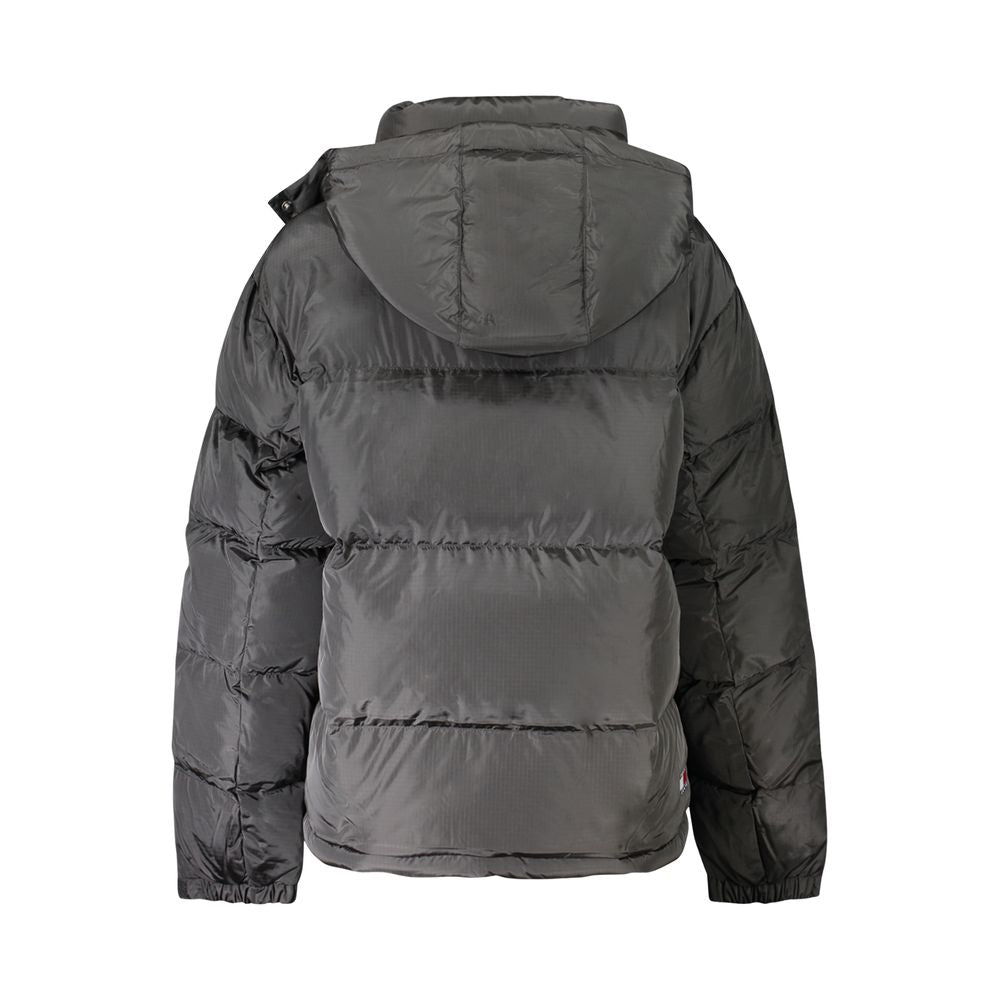 "Black Polyester Women Jacket with Removable Hood"
