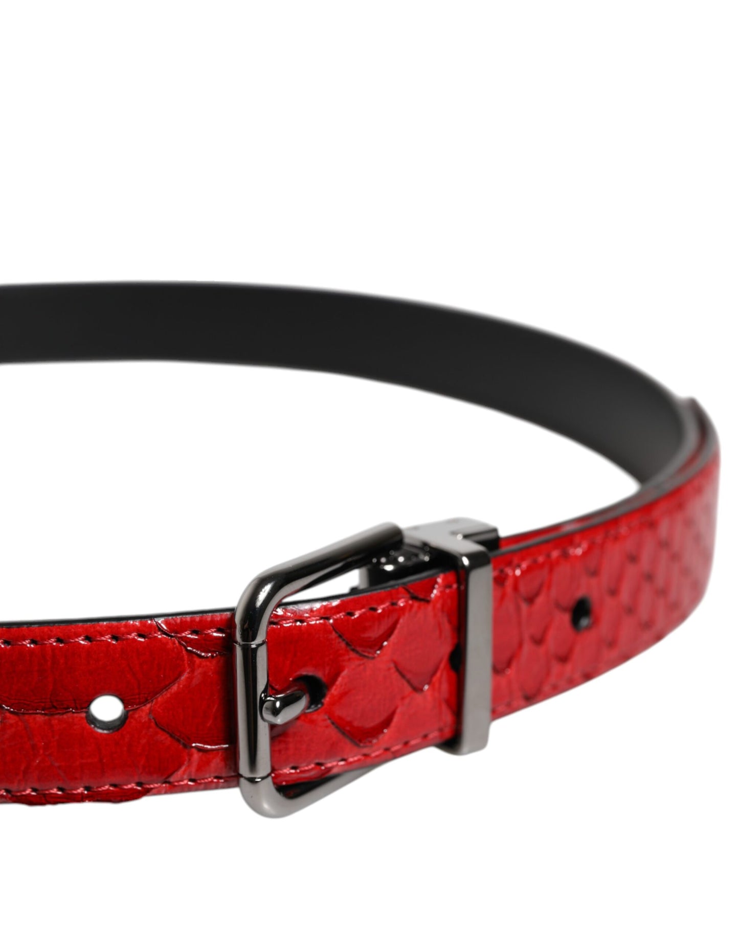 Red Exotic Leather Brass Metal Buckle Belt