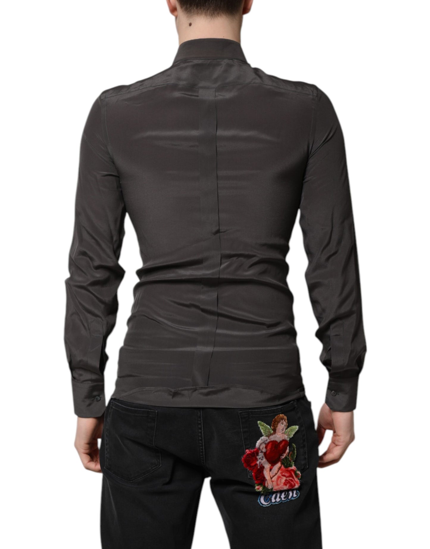 Dark Gray Silk GOLD Dress Formal Shirt
