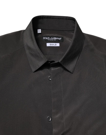 Dark Gray Silk GOLD Dress Formal Shirt