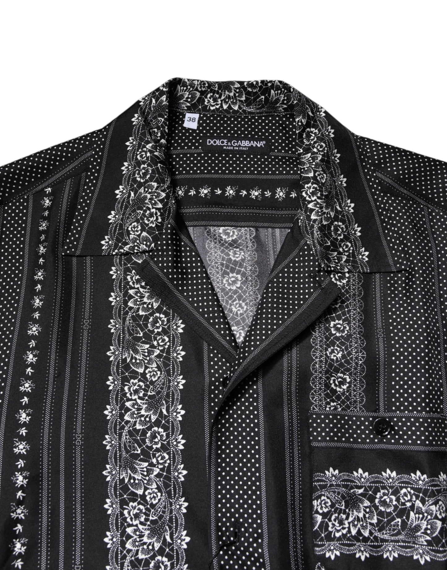 Black Silk Floral Print Short Sleeves Shirt
