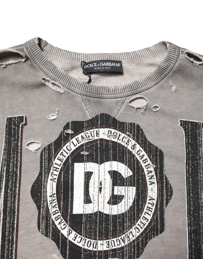 Gray Logo Print Crew Neck Pullover Sweater