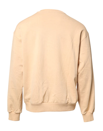 Beige Cherry Print Crew Neck Pullover Sweater
