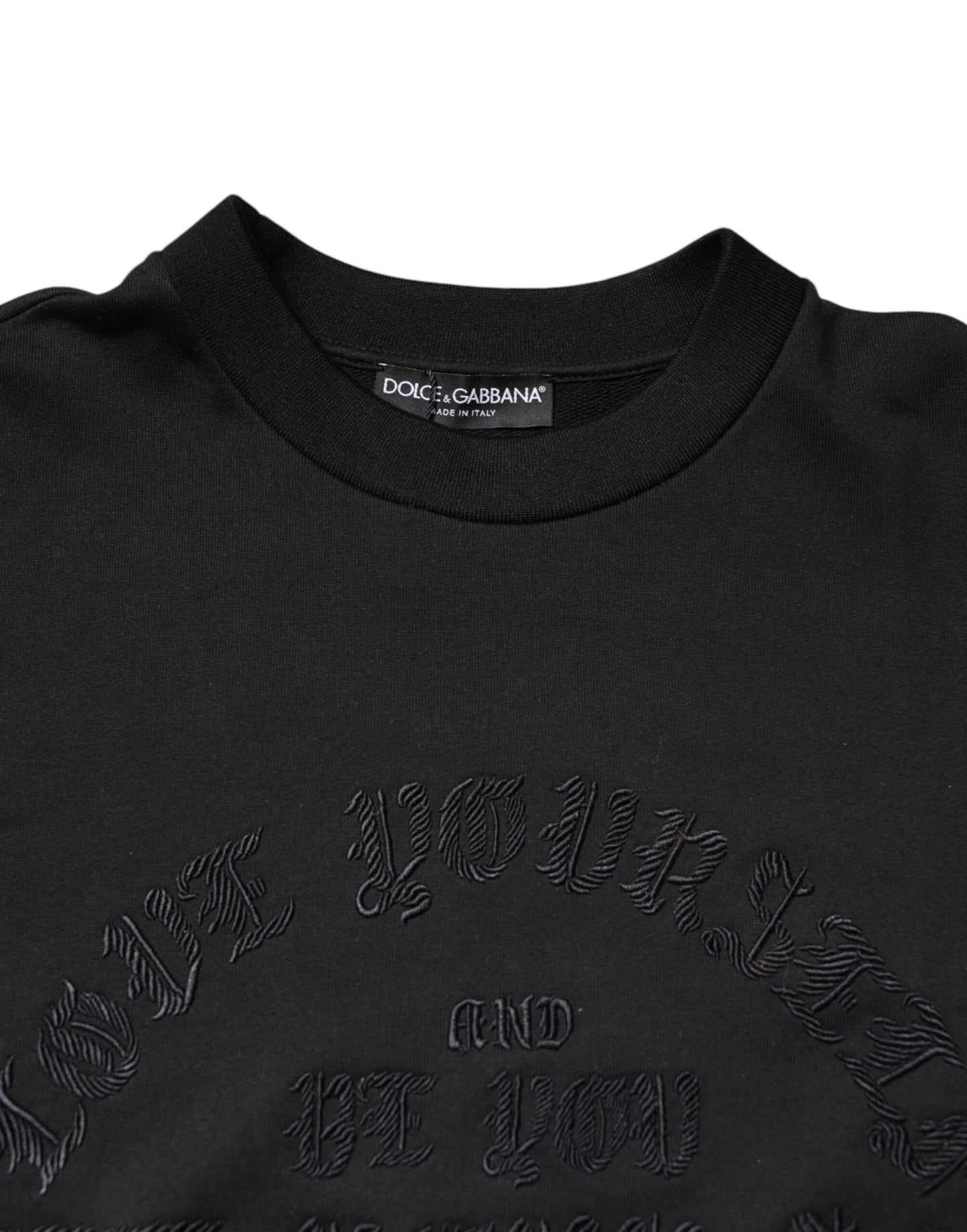 Black Embroidered Crew Neck Pullover Sweater
