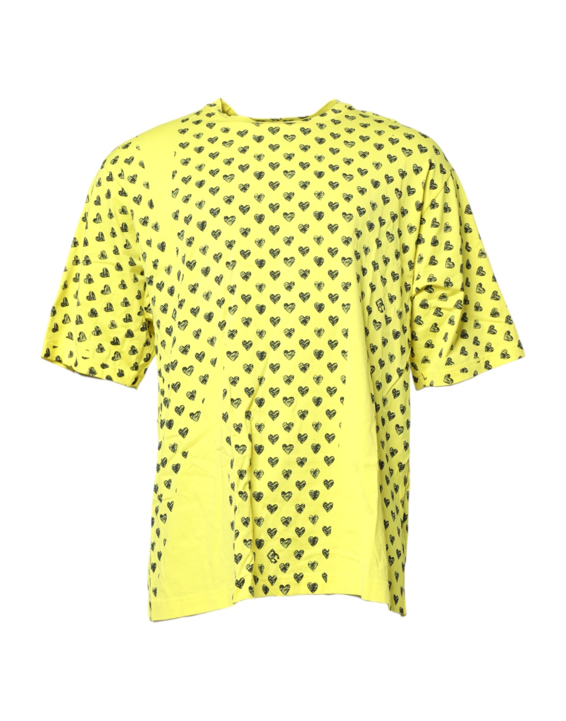 Yellow Cotton DG Heart Print Crew Neck T-shirt