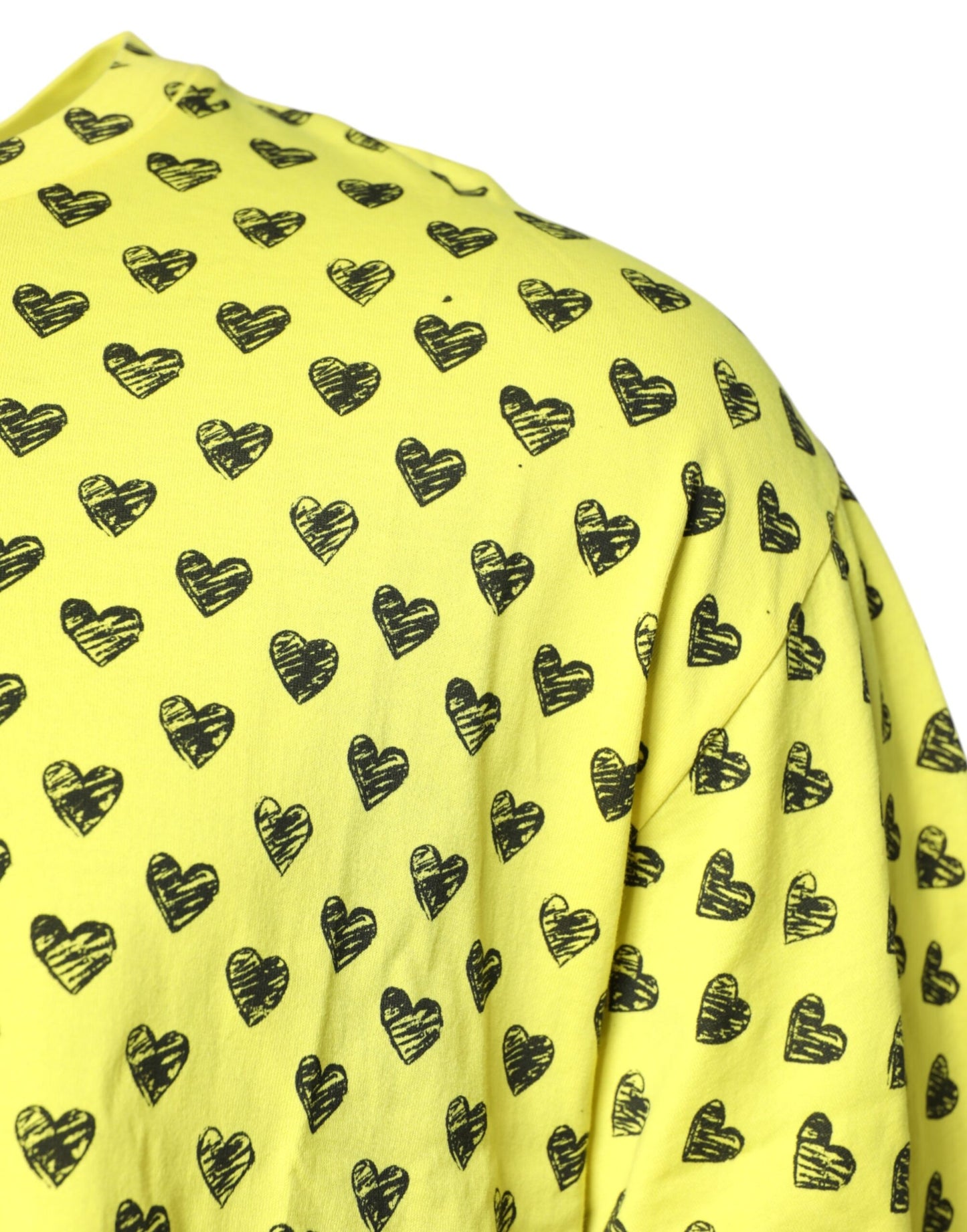 Yellow Cotton DG Heart Print Crew Neck T-shirt
