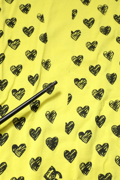 Yellow Cotton DG Heart Print Crew Neck T-shirt