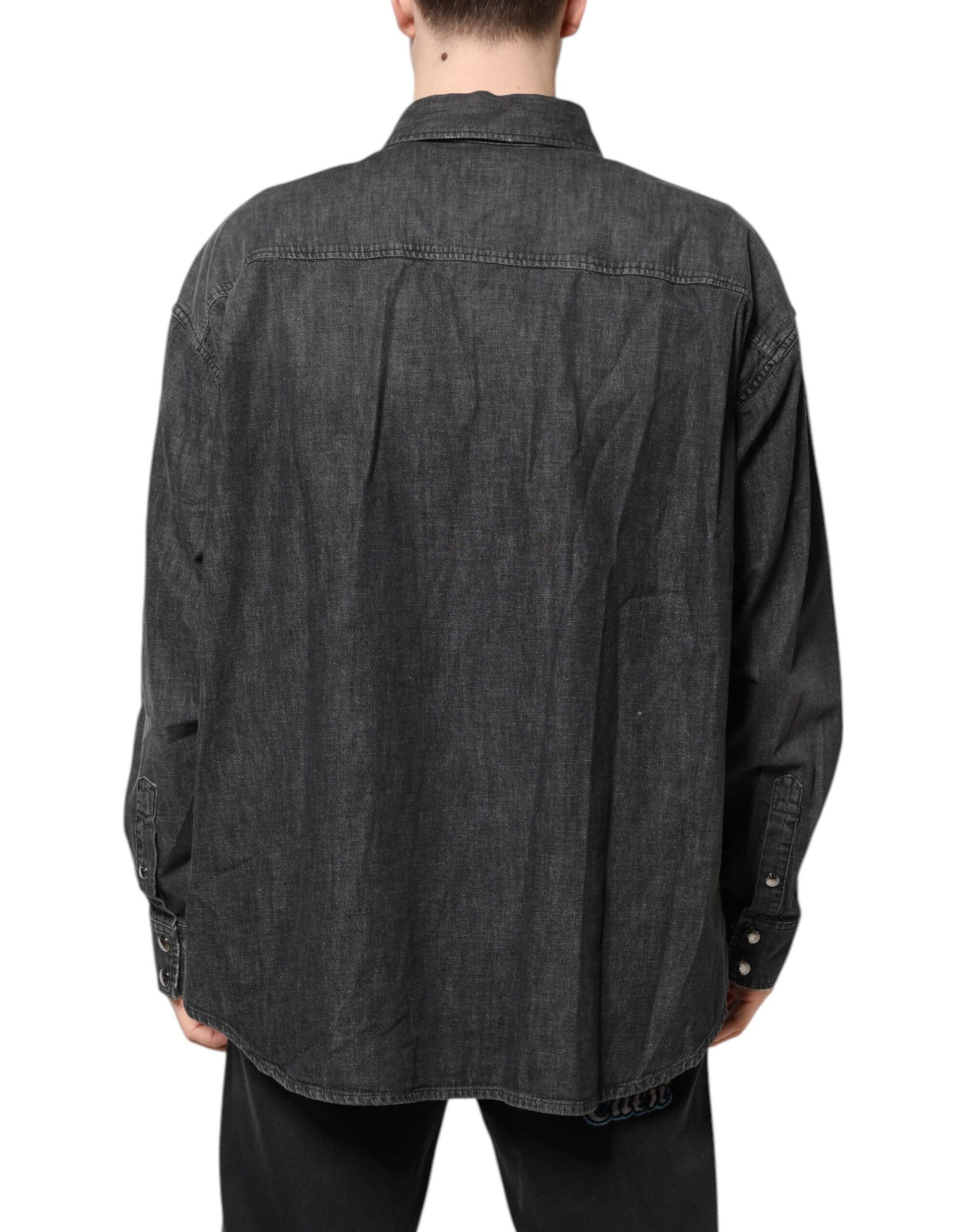 Gray Long Sleeves Button Down Denim Shirt