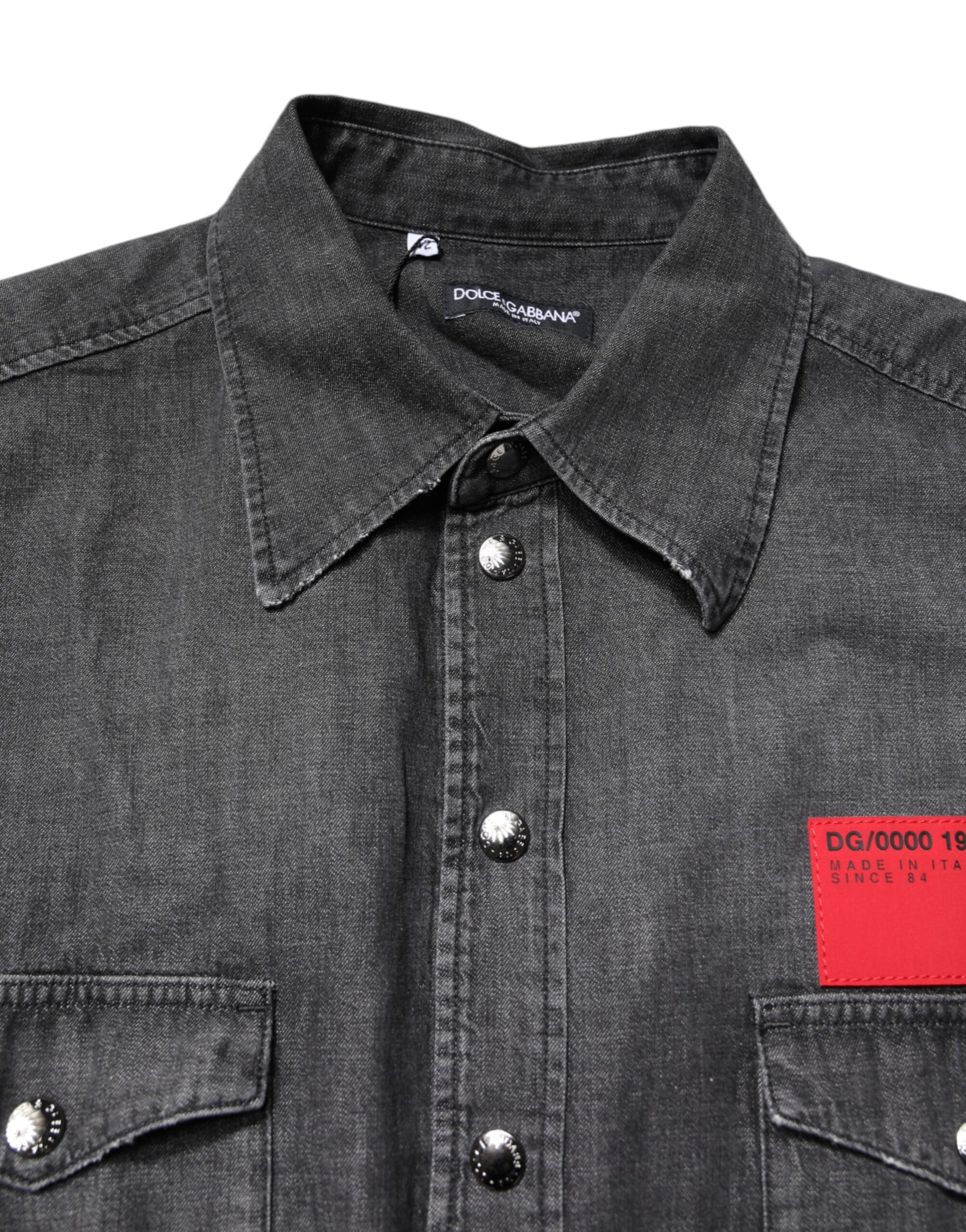 Gray Long Sleeves Button Down Denim Shirt