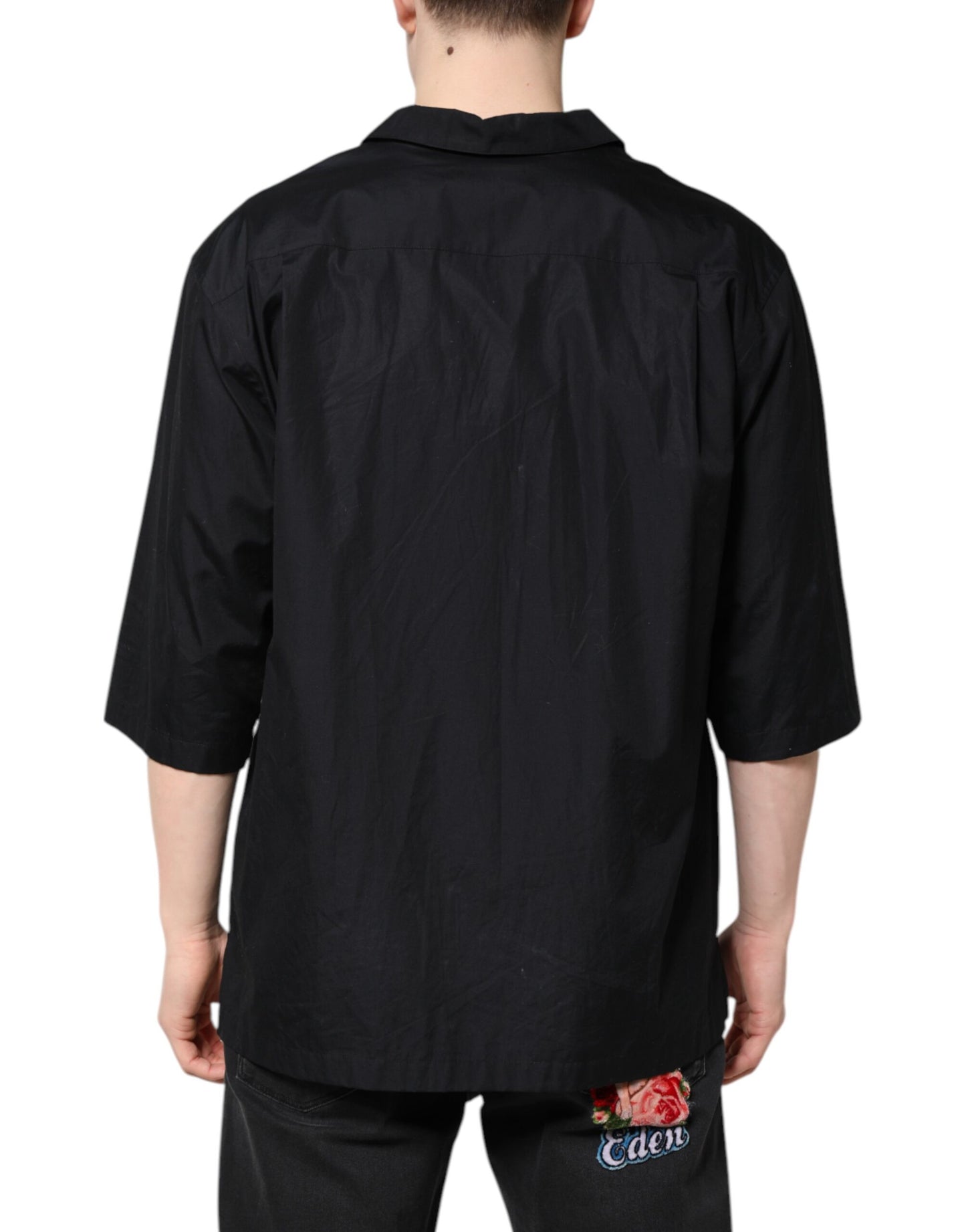 Black Short Sleeves Button Down Casual Shirt