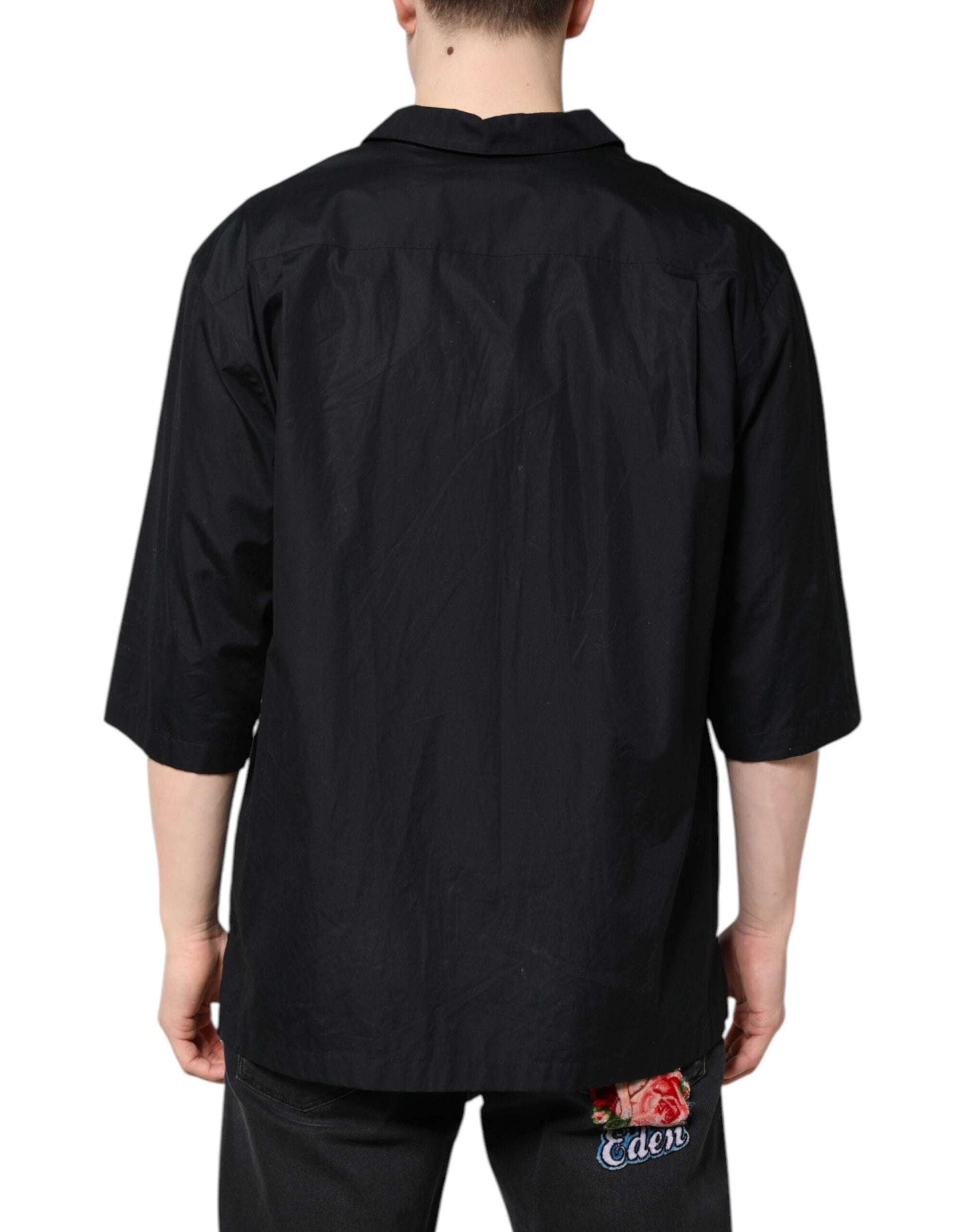 Black Short Sleeves Button Down Casual Shirt