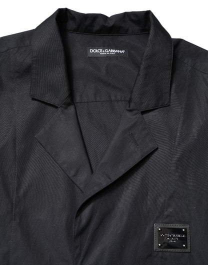 Black Short Sleeves Button Down Casual Shirt