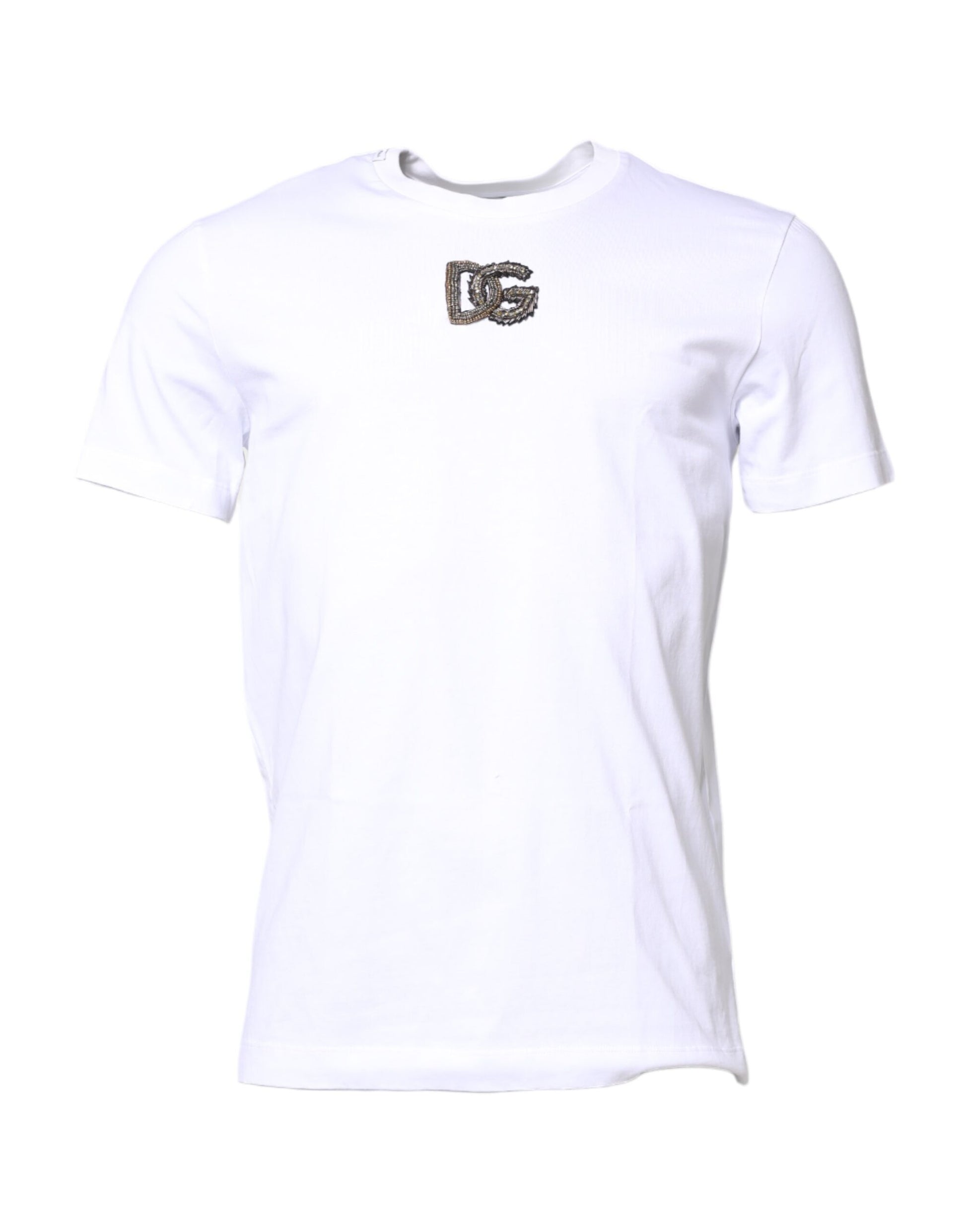 White Cotton DG Embroidery Crew Neck T-shirt