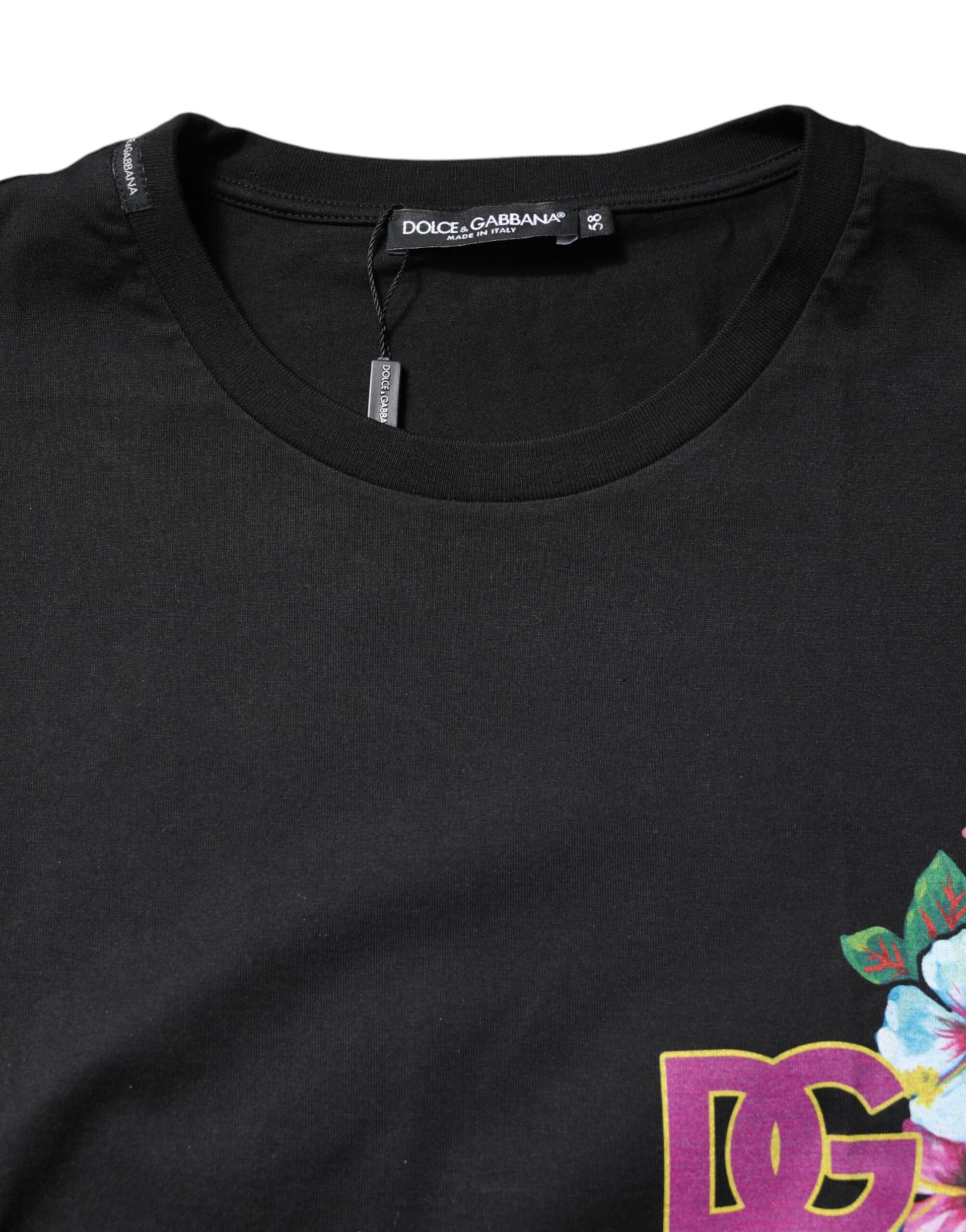 Black DG Floral Print Crew Neck T-shirt