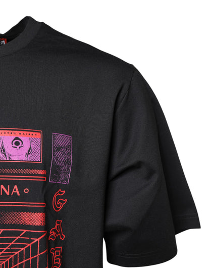 Black Cotton Graphic Print Crew Neck T-shirt