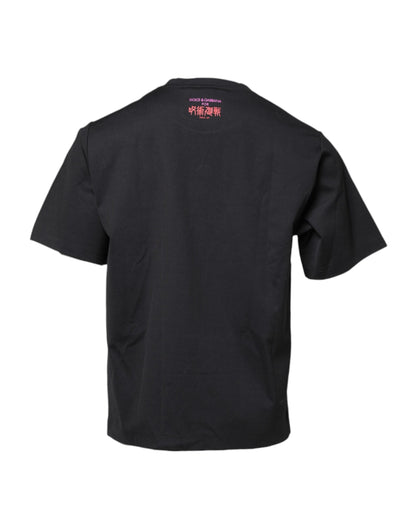 Black Cotton Graphic Print Crew Neck T-shirt