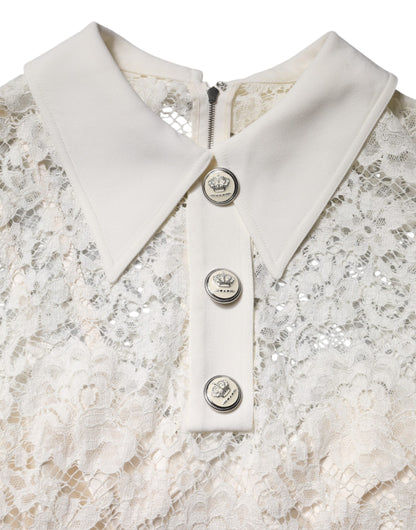 White Floral Lace Long Sleeves A-line Dress