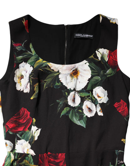 Black Floral Print Sleeveless Sheath Dress