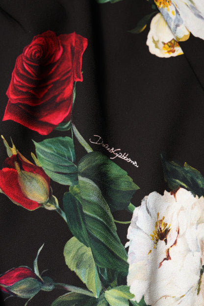 Black Floral Print Sleeveless Sheath Dress