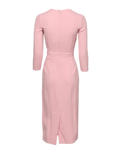Pink Viscose 3/4 Sleeves Sheath Midi Dress