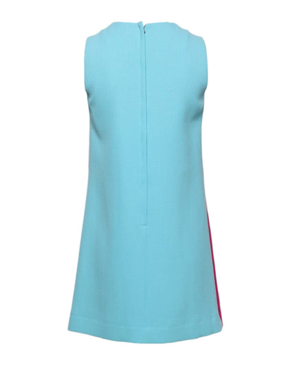 Pink Blue Wool Sleeveless Shift Mini Dress
