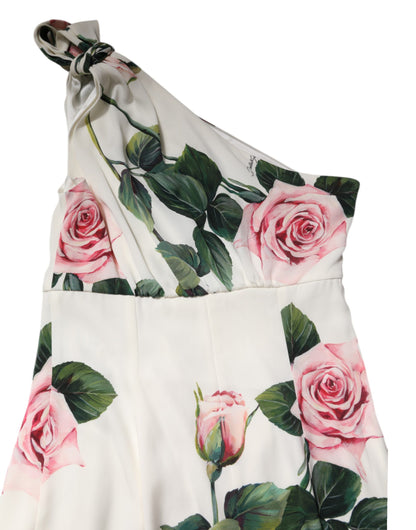 White Floral One Shoulder Sheath Midi Dress