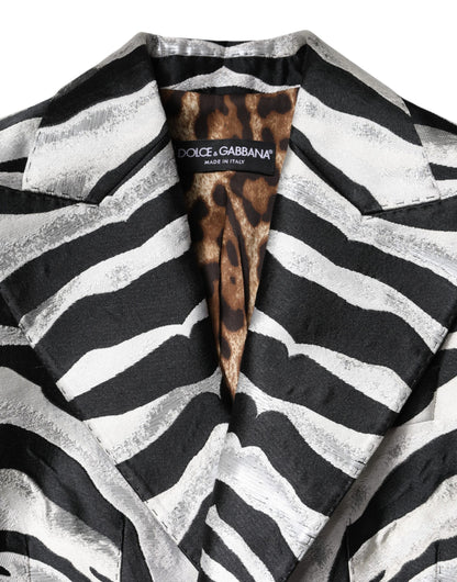 Black White Polyester Women Blazer Jacket