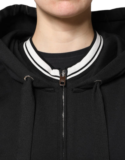 Black Cotton Hooded Full Zip Sweatshirt Sweater