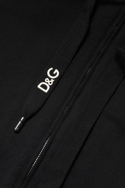 Black Cotton Hooded Full Zip Sweatshirt Sweater
