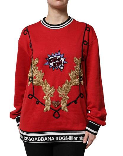 Red Cotton Queen Sequined Pullover Sweater
