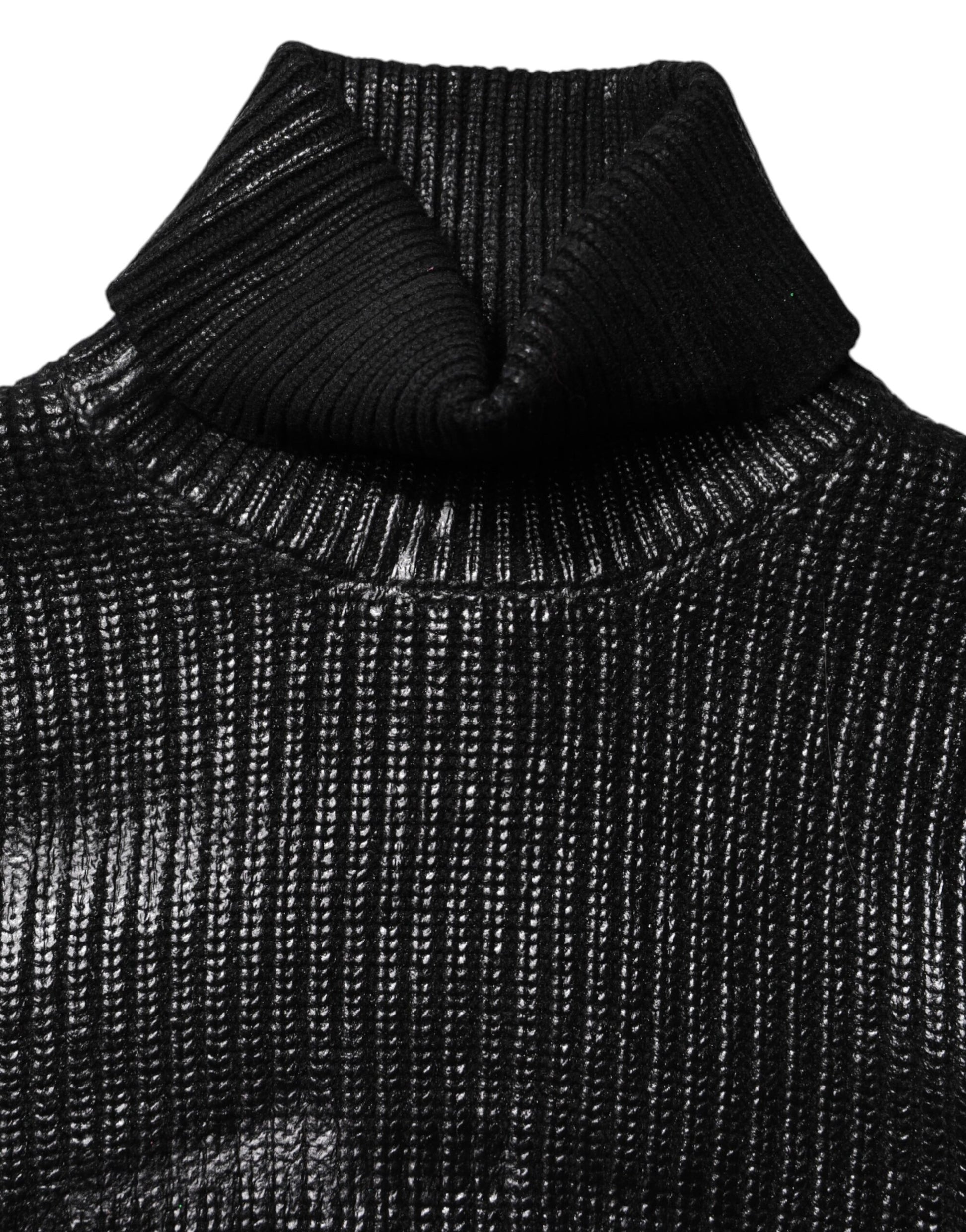 Black Wool Long Sleeve Turtleneck Cropped Top